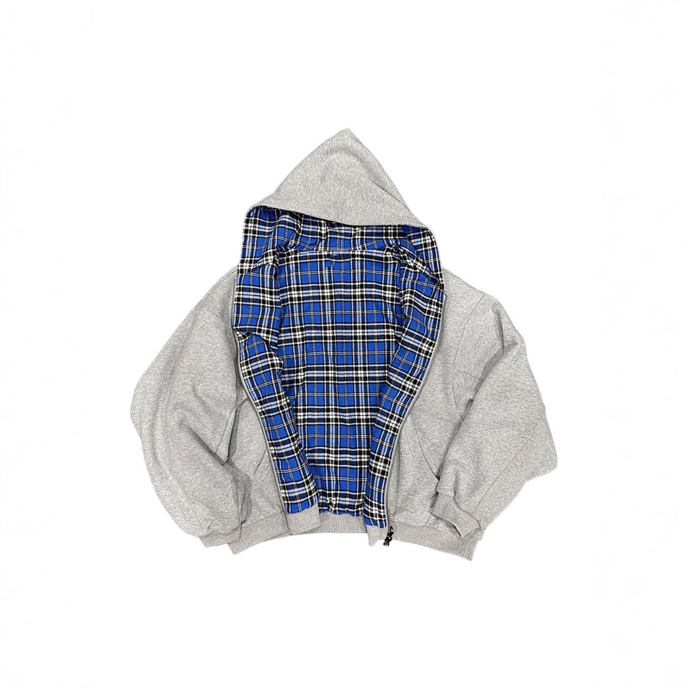 Patchwork Reversible Cardigan Hoodie Men Spring/Autumn Niche Design Trendy American Retro Loose Zip Hooded Jacket
