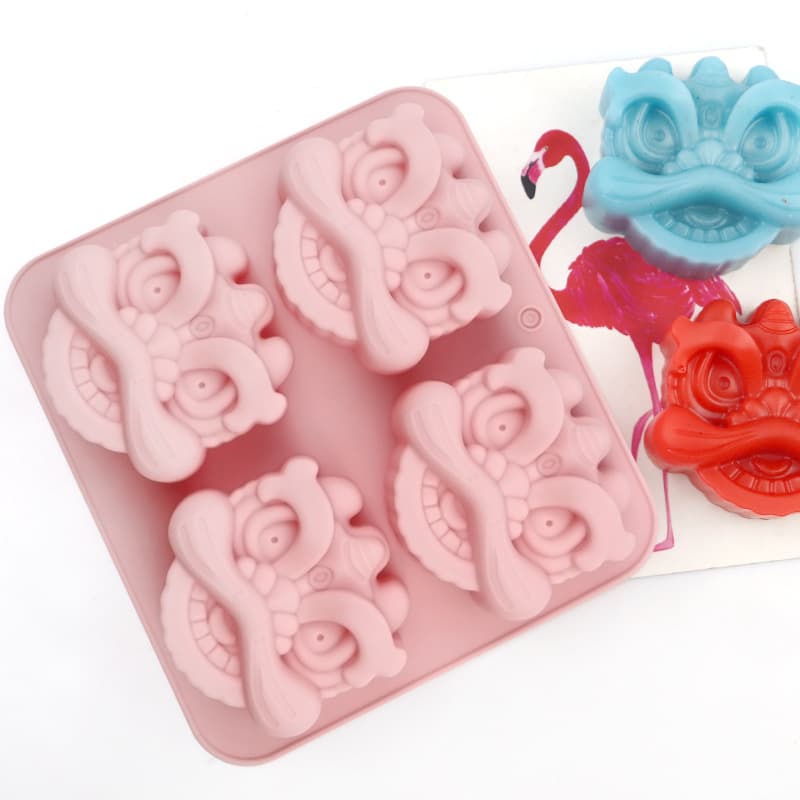 Ming Hao 4-Piece Lion Dance Silicone Cake Mold Handmade Cartoon Cold Process Soap Tool DIY Baking Bread Mold