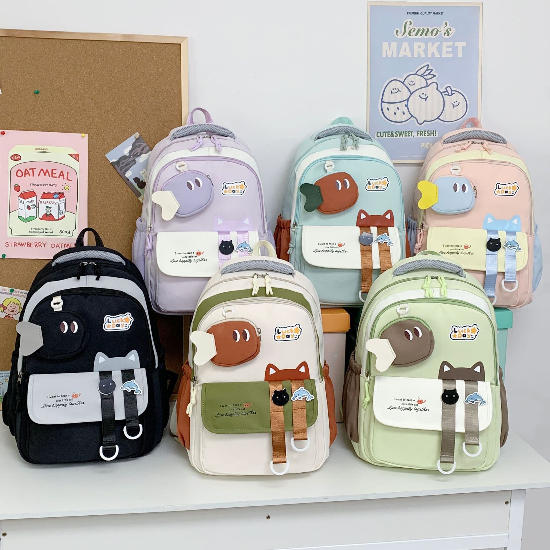 Elementary School Backpack for Grades 1-2, Korean Cartoon Campus Style, Sweet Backpack for Boys and Girls, Commuter Double-Shoulder Bag