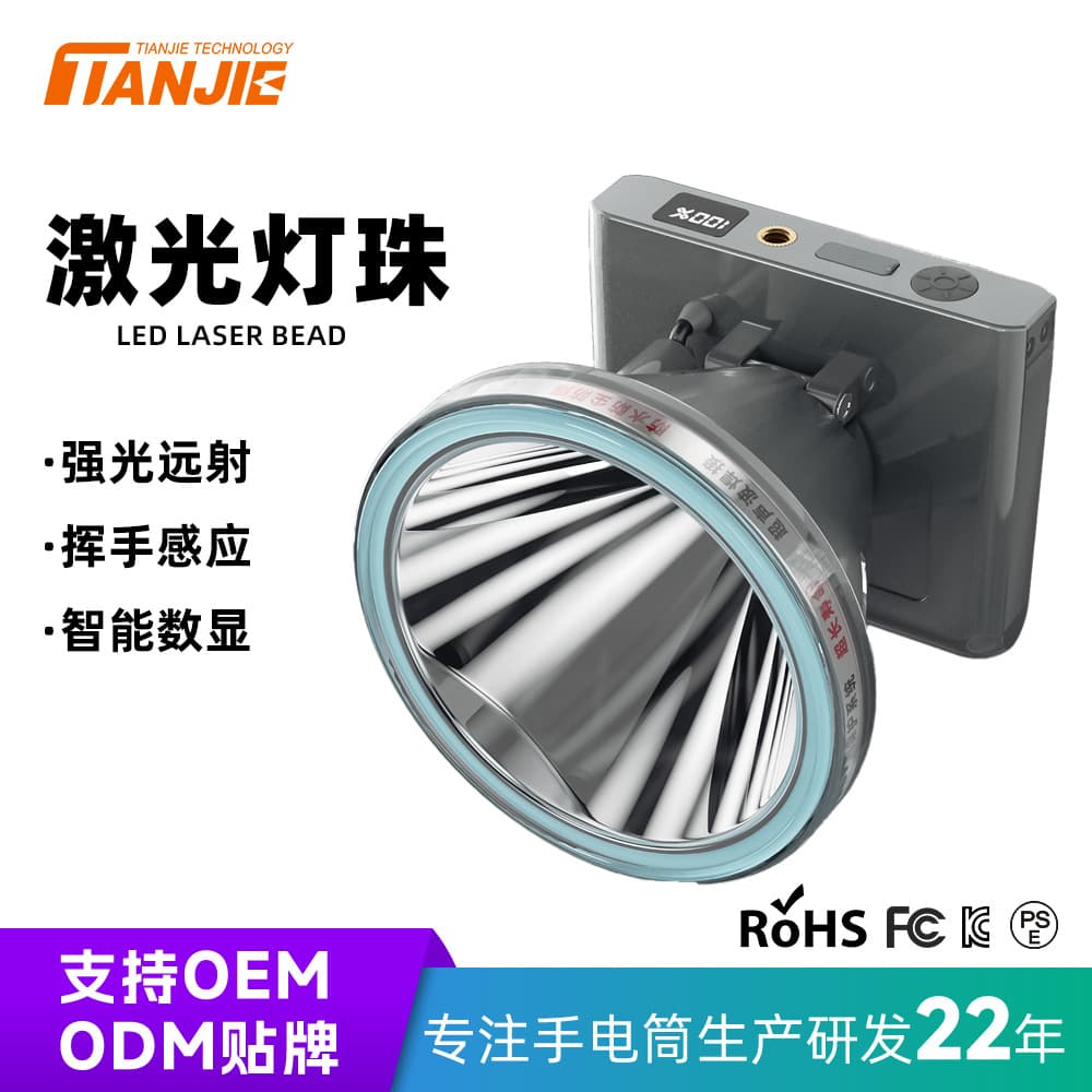 Factory Wholesale Powerful Head-Mounted Laser Flashlight, Ultra-Bright Headlamp with Gesture Sensor, Power Display, Emergency Flashlight