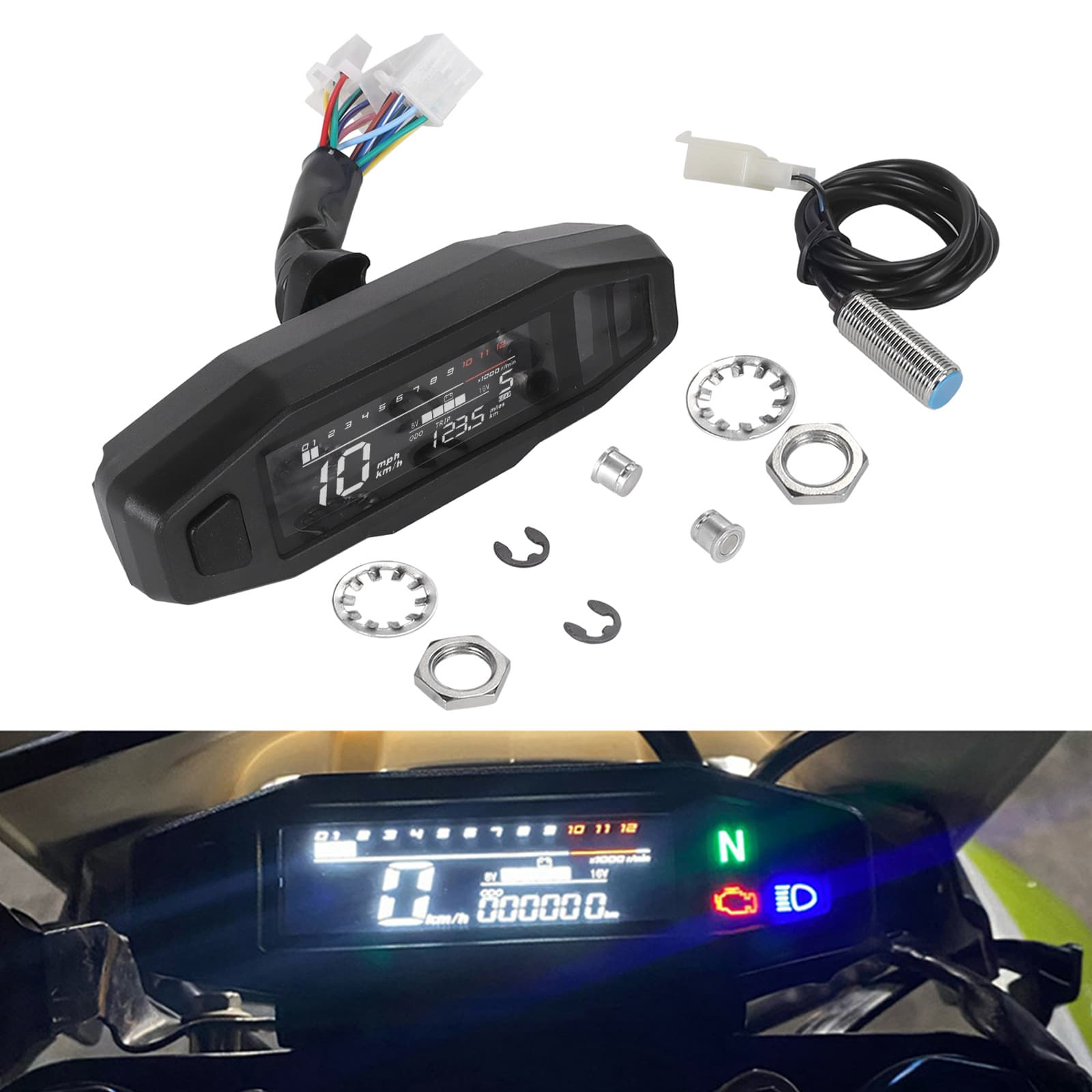Cross-border South America Motorcycle Instrument Modification Universal LCD Electronic Multifunction Speedometer Tachometer Fuel Gauge Assembly