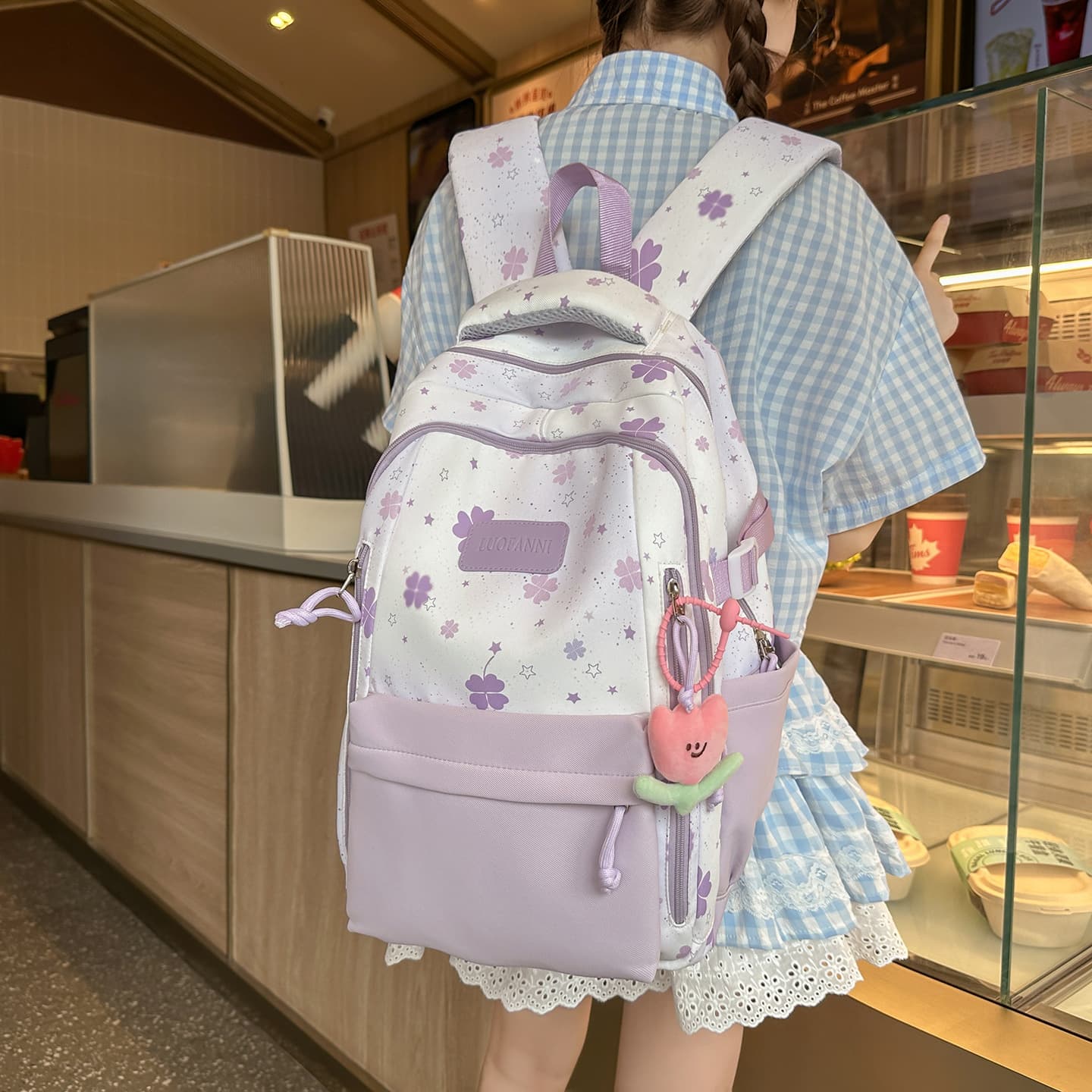 High-looking, fresh and sweet girly backpack, cute cartoon large-capacity backpack, school bag for junior and high school students