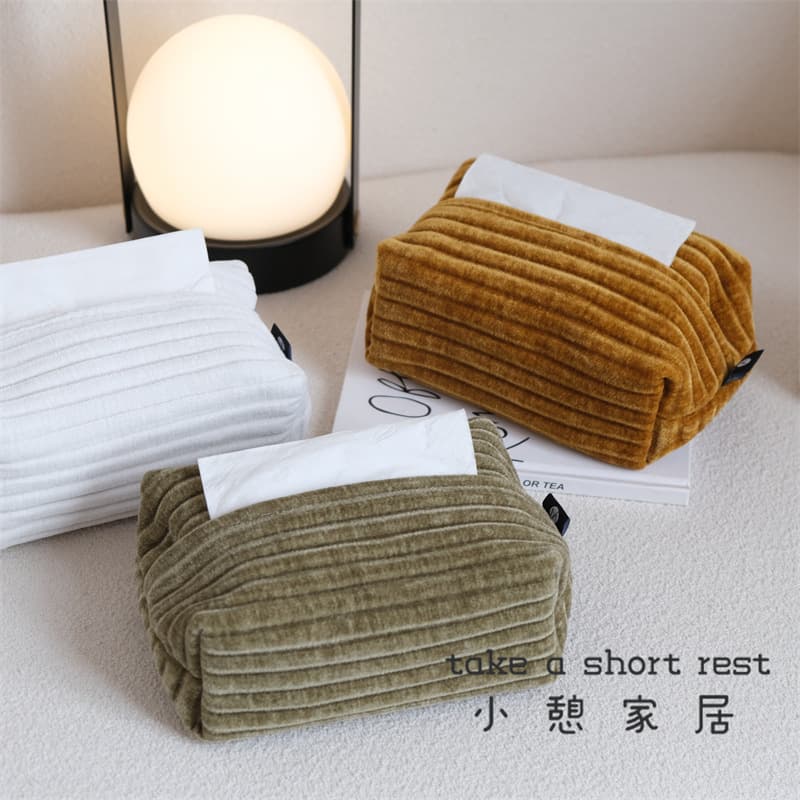 Modern minimalist velvet stripe jacquard tissue box for model homes, home, office, or cafe, factory direct.