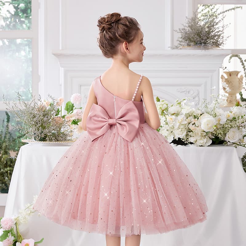 Cross-border Children's Formal Dress, Little Girl Birthday Party Piano Performance One-Shoulder Princess Dress, Flower Girl Wedding Gown