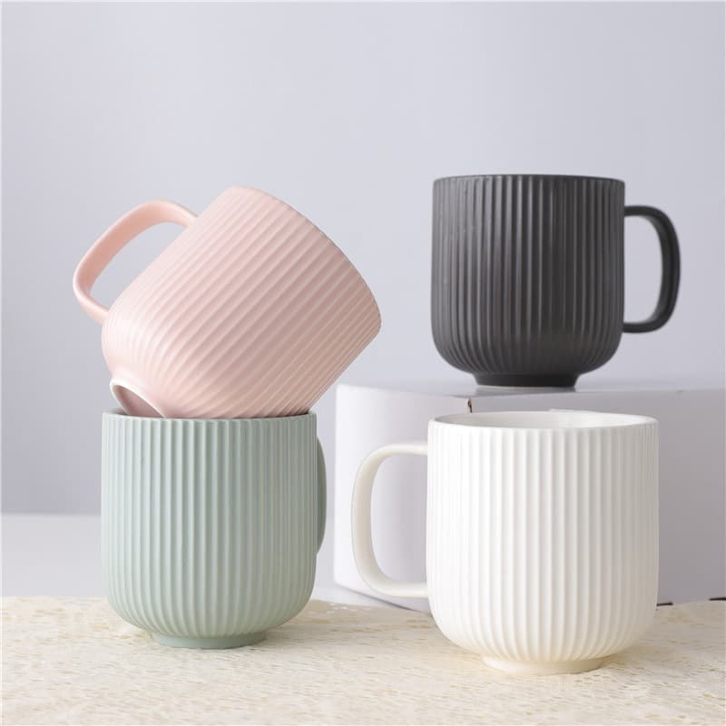 Cross-border Nordic Solid Color Simple Personalized 350ml Embossed Stripe Ceramic Mug for Home Coffee