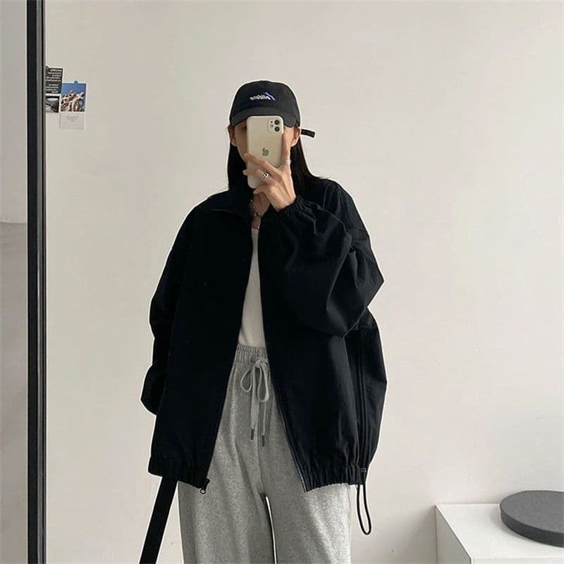 M-3XL Black Thin Single Layer Jacket for Women Spring Summer Ins Korean Loose Windbreaker Jacket Cross-Border Drop Shipping