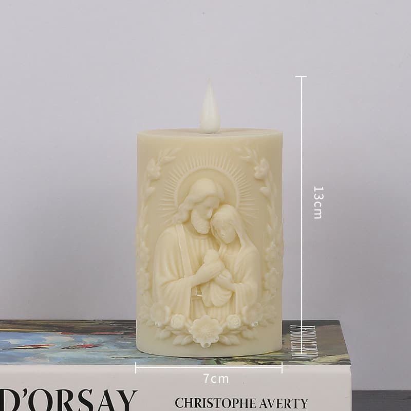 Christmas Resin Candle Lamp Ins Style Embossed LED Electronic Ambient Light Cylindrical Lantern Night Light