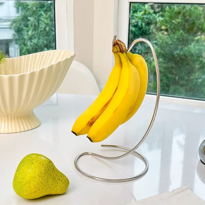 New 304 stainless steel banana hanging shelf fruit plate basket living room tea house with hook hanging reject banana green