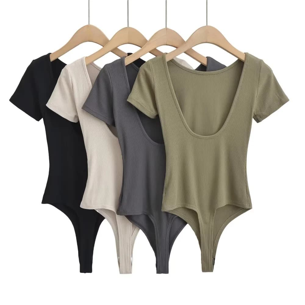 23 new summer style female European and American hotties sexy exposed back jumpsuit slimming slim round neck bottoming short-sleeved T-shirt