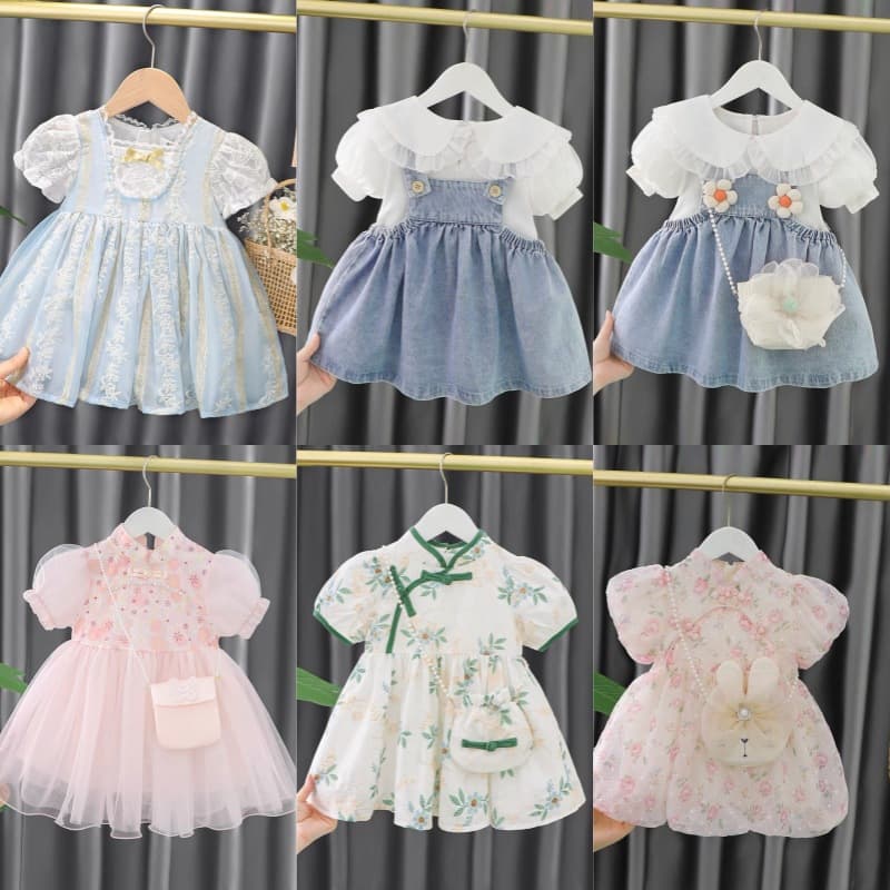 Girls' Summer Dress 2025 New Fashionable Children's Princess Dress Puff Sleeve Little Girl Tulle Skirt