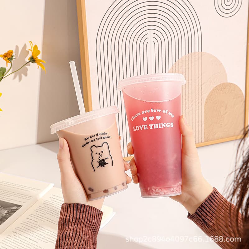 Summer Girly Plastic Straw Cup Large Capacity Portable Household Travel Milk Tea Cup Cold Drink Cup Tumbler