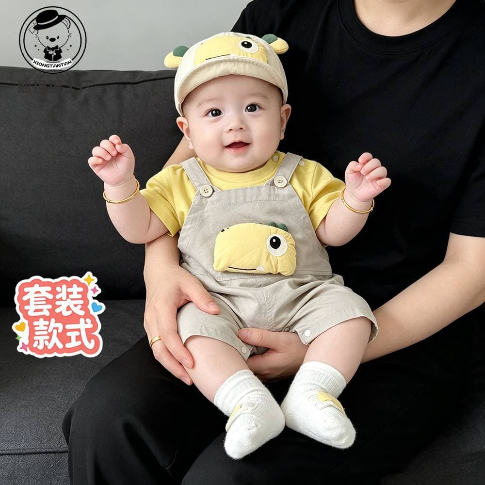 Baby Overalls Summer Short-Sleeve Set, Baby Casual Cartoon Dinosaur Cute Two-Piece T-Shirt Split Suit