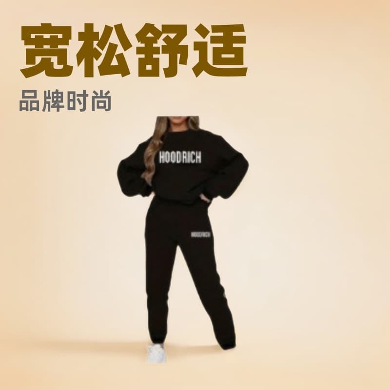 Cross-border Europe and America Women's Casual Loose Round Neck Sweatshirt Set Printed Middle-aged Women's 01 Short Sleeve Trendy Brand