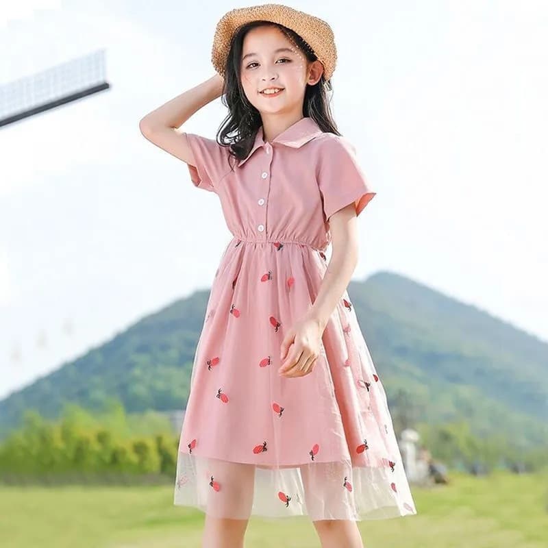 Girls Summer Dress New Children's Clothing Mesh Princess Dress Medium and Large Kids Fashionable Girl Internet Celebrity Princess Dress