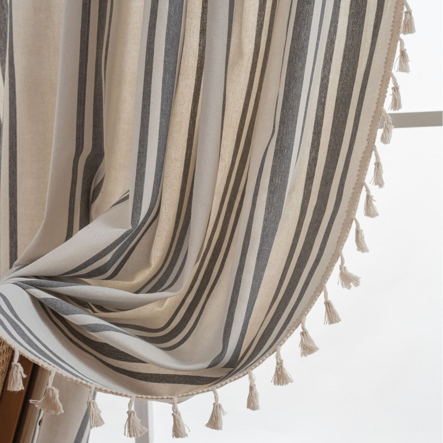 Yiman Qi Yun Curtain Striped Yarn-Dyed French Curtain Finished Kitchen Curtain Bay Window Curtain Semi-Sheer