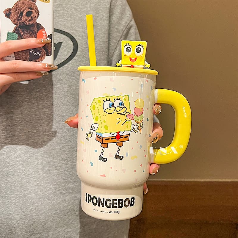 Spongebob Straw Water Cup Souvenir Birthday Gift Ceramic Cup for Boys and Girls Home Dormitory Mug