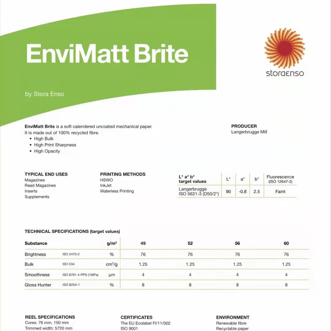 Enso cold-set paper 56g for book printing including textbooks, supplementary materials, novels, comics, etc.