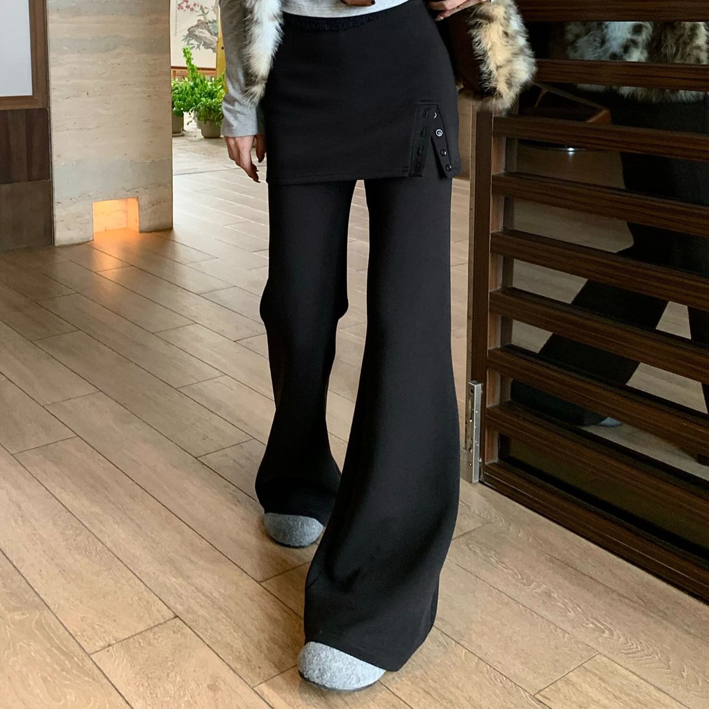 Women's Gray Faux Two-Layer Pants Spring Autumn 2026 New Style Sport Sweatpants High-Waist Draping Floor-Length Micro-Flare Pants