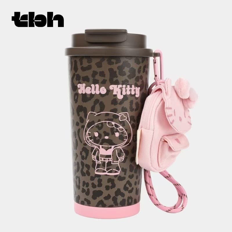 Beast Style Kitty Coffee Cup Leopard Print Water Cup 316 Car Large Capacity Thermos Straw Kitty Cup
