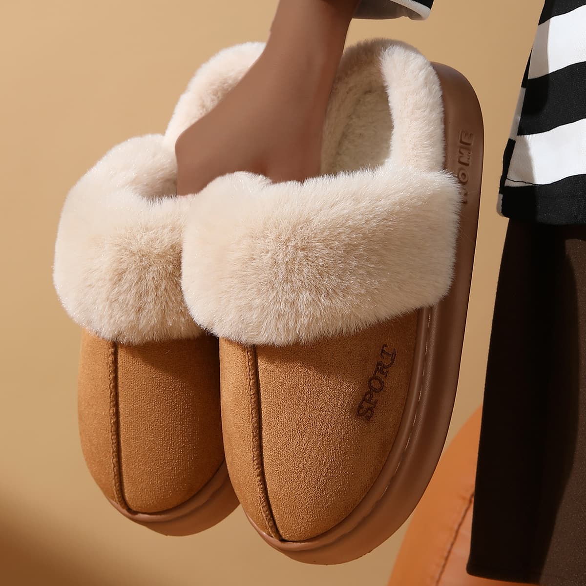 Cross-Border Fleece-Lined Cotton Slippers Women Winter New Home Indoor Fleece Warm Plush Slippers Men Couple