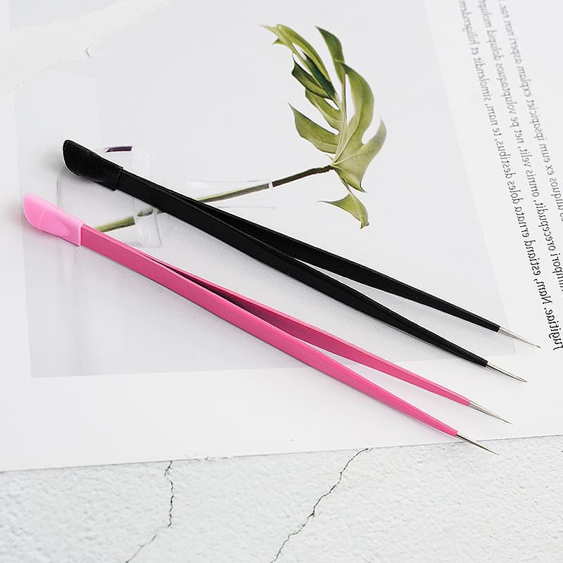 Multifunctional Straight-Tip Tweezers with Silicone Press Rod Tool, Anti-Static Sticker Embossing Clip, Drill Pointed Tip Tweezers