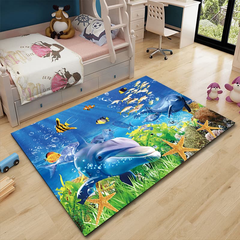 Cross-Border Ocean Series Cartoon Carpet, Underwater World Doormat, Bathroom Foot Mat, Living Room Coffee Table Mat, Wholesale