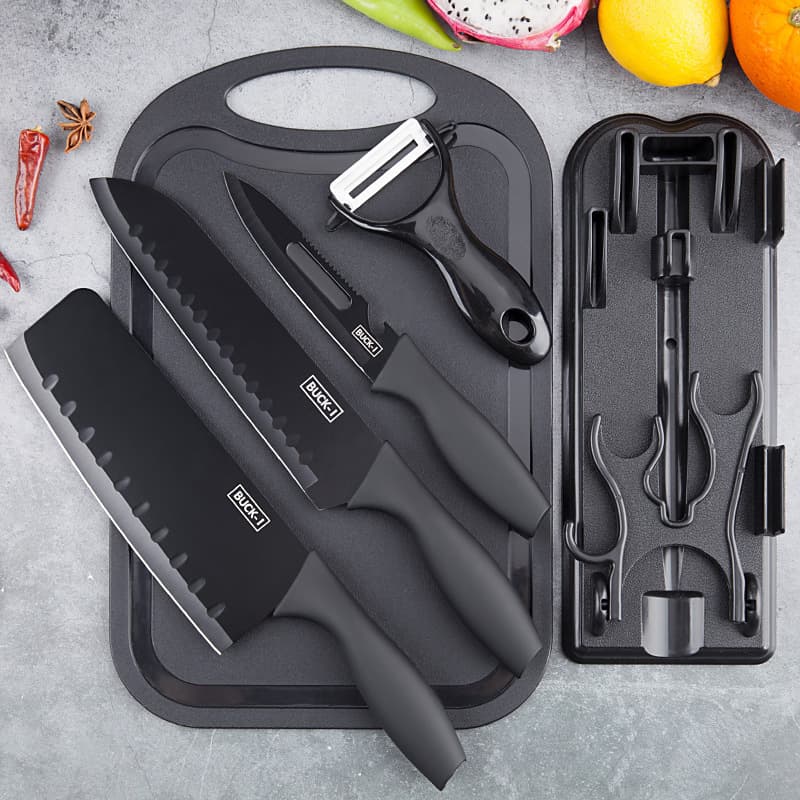 Yangjiang Kitchen Knife Set with Storage: 7-Piece Household Knife Set (Chef's Knife, Fruit Knife, Cutting Board, Scissors, Peeler)