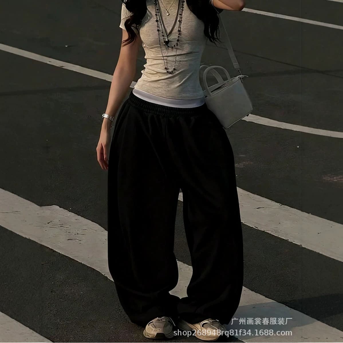 Amazon US/EU Cross-Border Casual Women's Street Style Drawstring Wide-Leg Pants, Versatile Loose Fashion Trousers, In-Stock Wholesale
