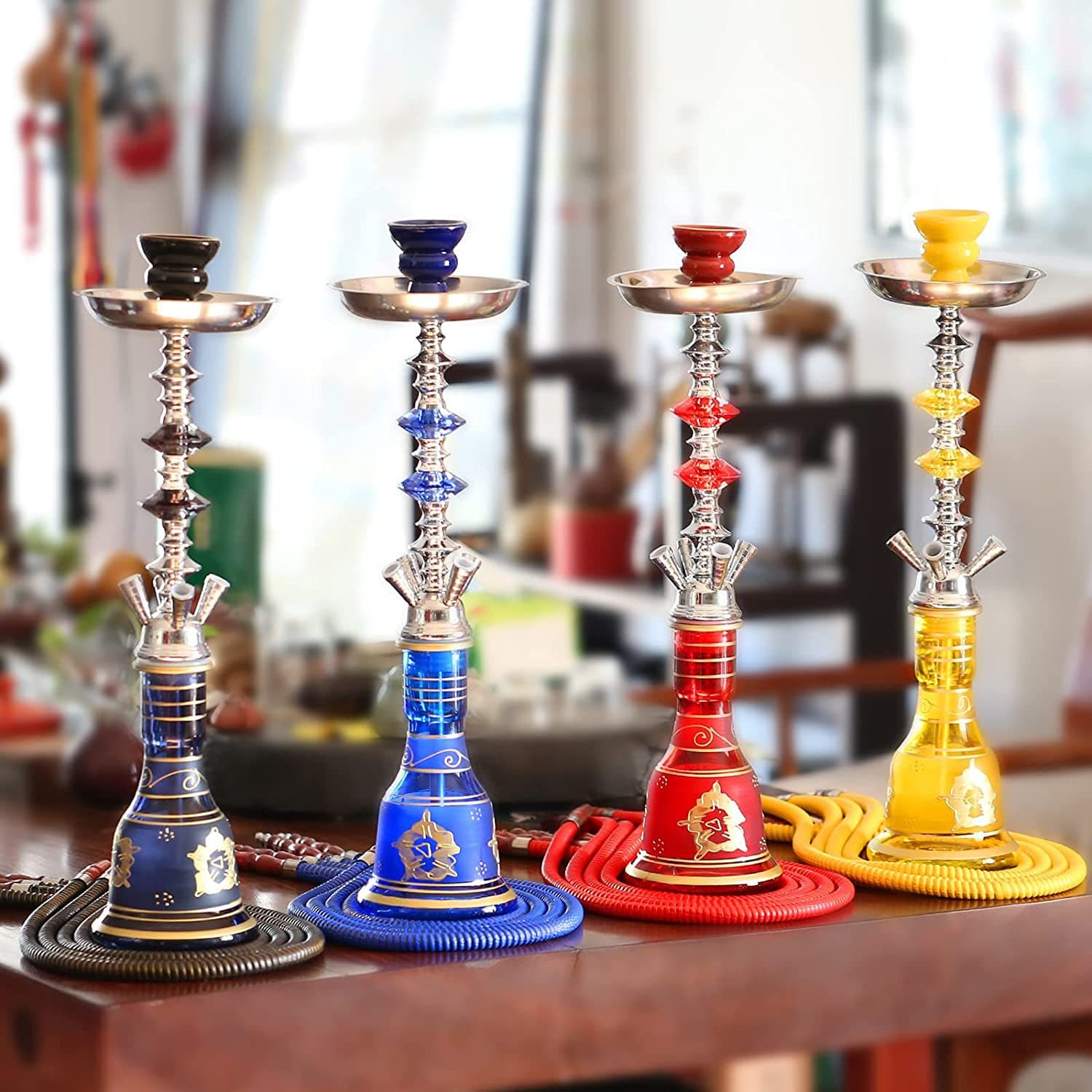 Cross-Border Clearance Four-Hose Glass Medium Hookah Shisha Set for Nightclub Bars