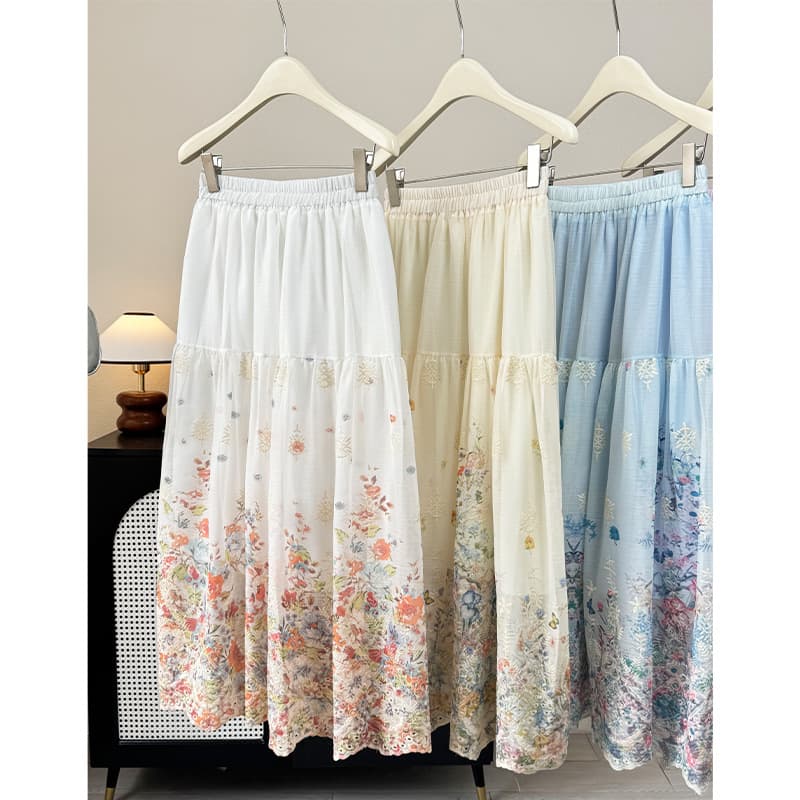 Monet Garden Floral Skirt Niche Artistic Print Half Skirt 2026 Spring Summer New French A-Line Beach Skirt