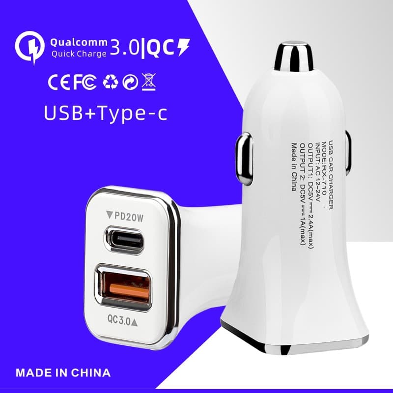Car Accessories Type-C QC3.0 Phone Charger Cigarette Lighter USB Charger PD Charging Head