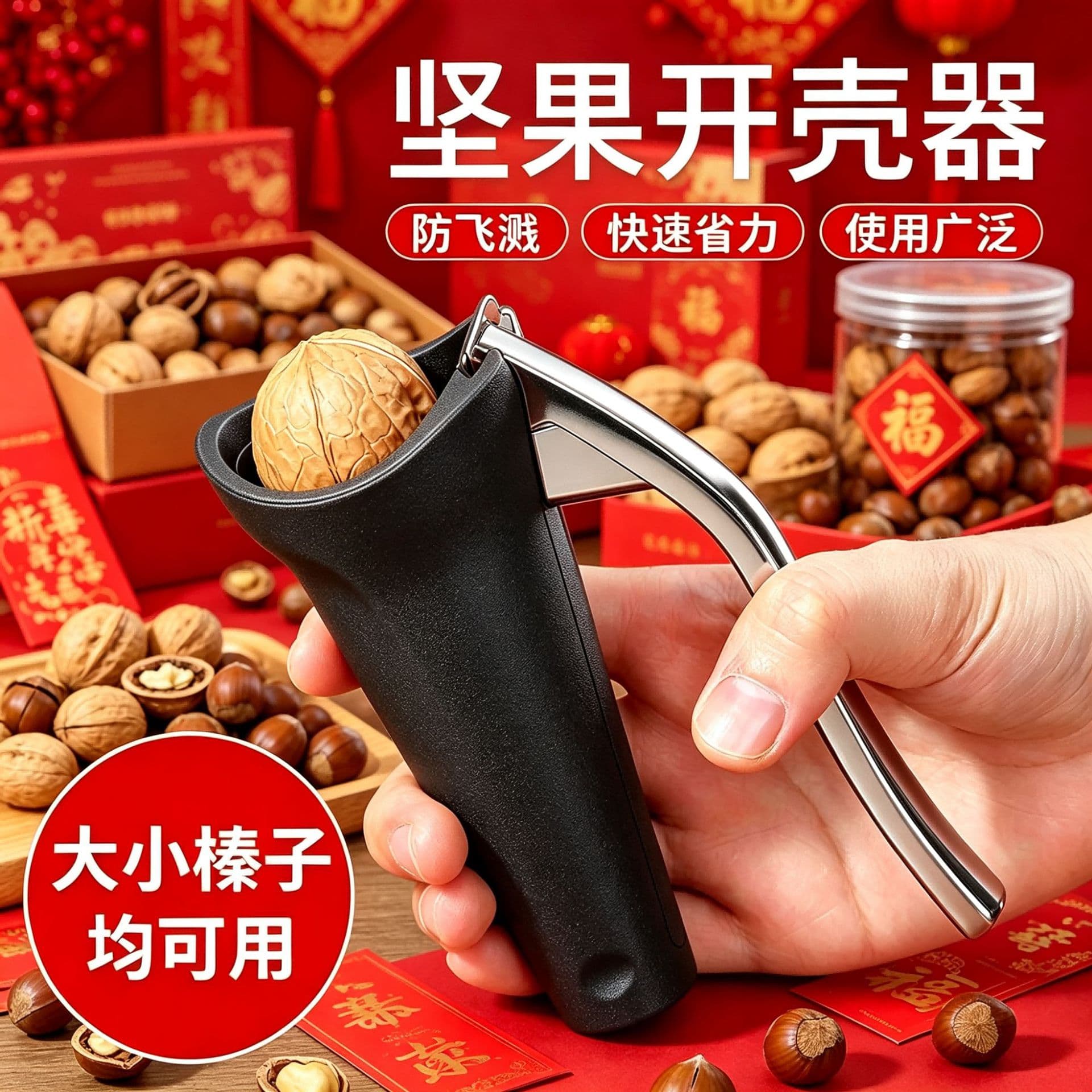 Anti-splash metal nut sheller household walnut clip size hazelnut universal labor-saving nut shelling artifact
