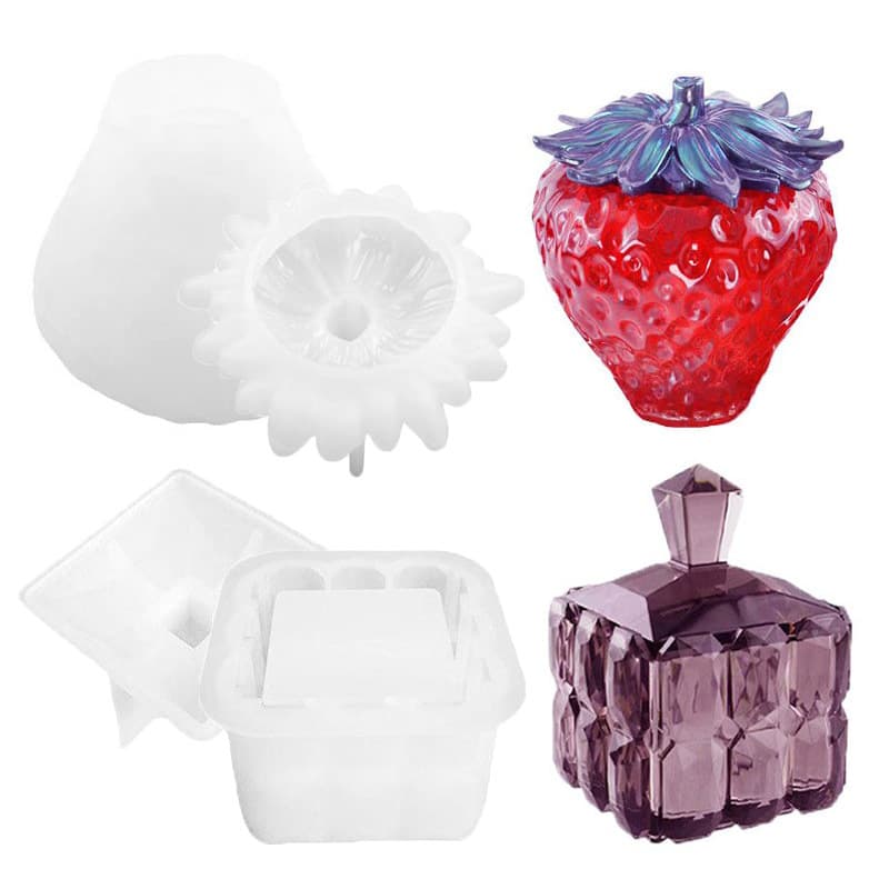 DIY crystal glue resin plaster candle cup three-dimensional strawberry jar jewelry storage box silicone mold