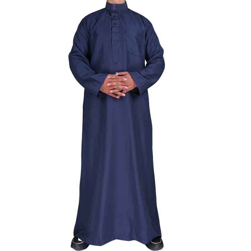 Polyester Light Board Simple And Elegant Style Dark Blue Arab Robe Stock Wholesale Business Gents Suitable for All Seasons