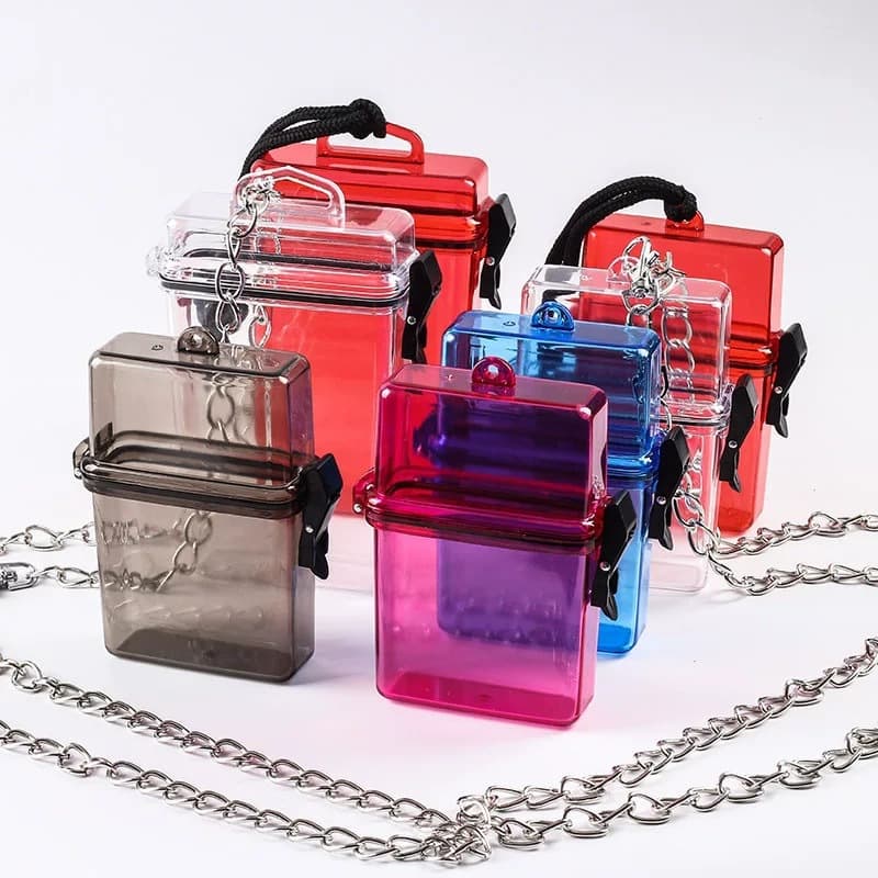 Ins-style portable transparent colored waterproof cases, fashionable waterproof sealed cigarette boxes.