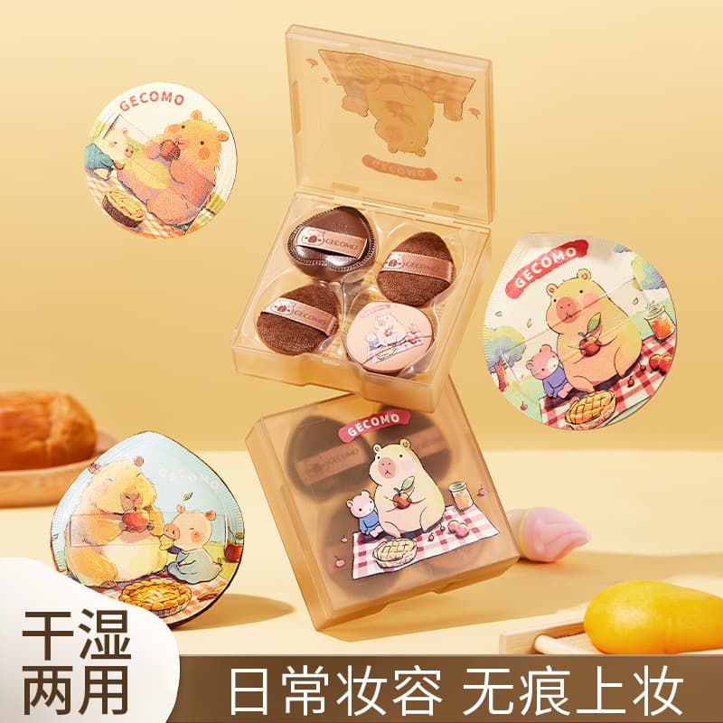 GECOMO Capybara Thumb Puff Set - Non-Absorbing Velvet, Soft, Wet and Dry Dual-Use Cushion Puff