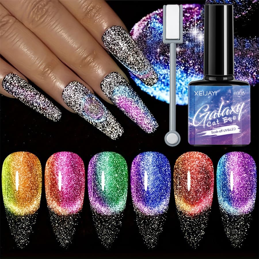 Charzieg 9D Galaxy Cat Eye Glittering Multi-Change Magic Long-lasting Gradient Light Therapy Nail Art Kit Flashing Black Hole