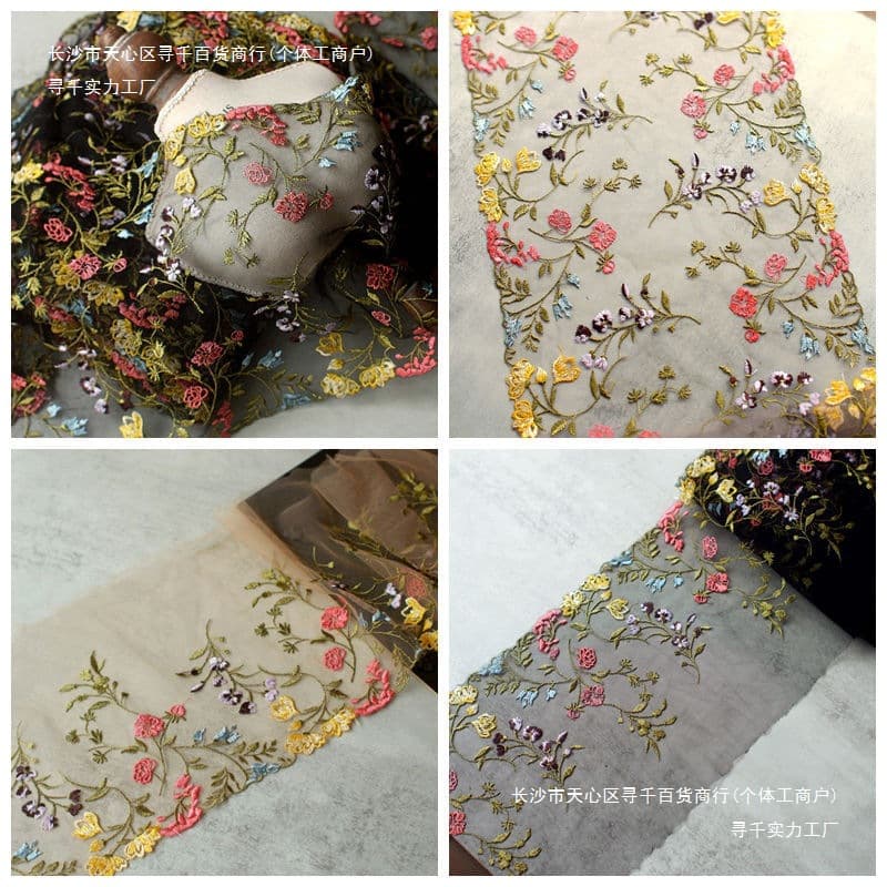 Fresh floral mesh embroidery lace trim DIY handmade lace fabric doll clothes decoration lace