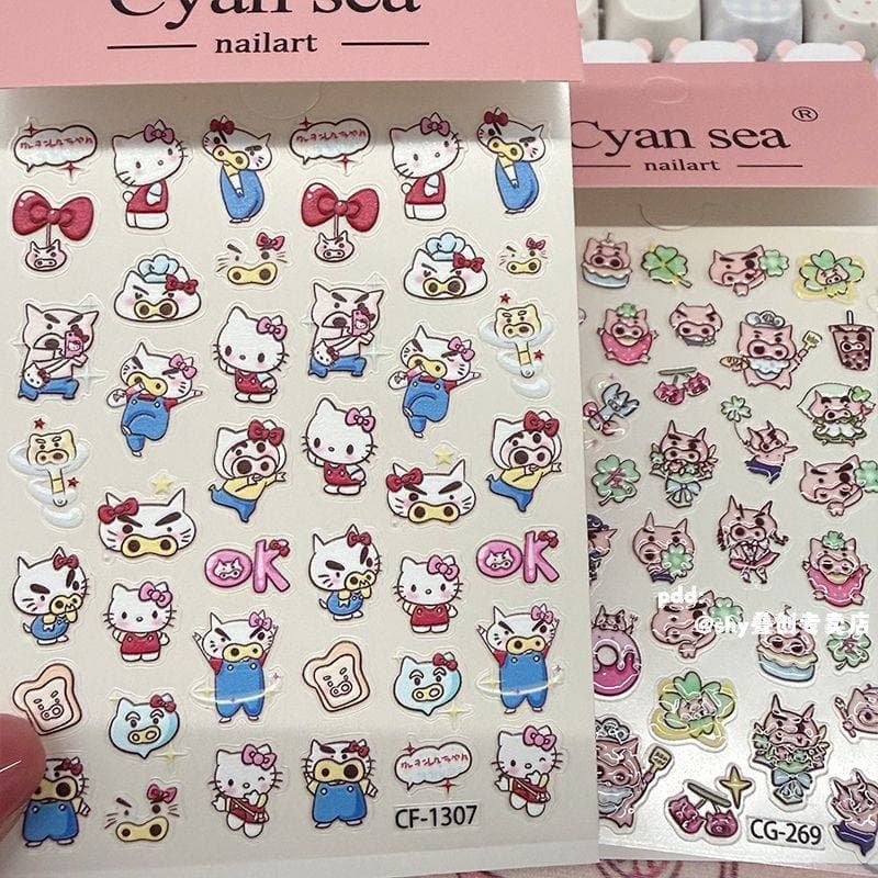 Four-Leaf Clover Chubby Left Guard Crayon Shin-chan Cartoon Kitty Nail Art Sticker Scrapbook iPad Phone Decoration