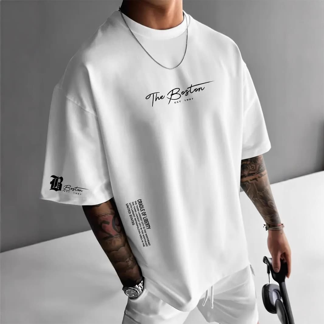 Cross-border European and American trendy brand men's summer round neck loose letter printed short-sleeved T-shirt spring and summer comfortable round neck T-shirt