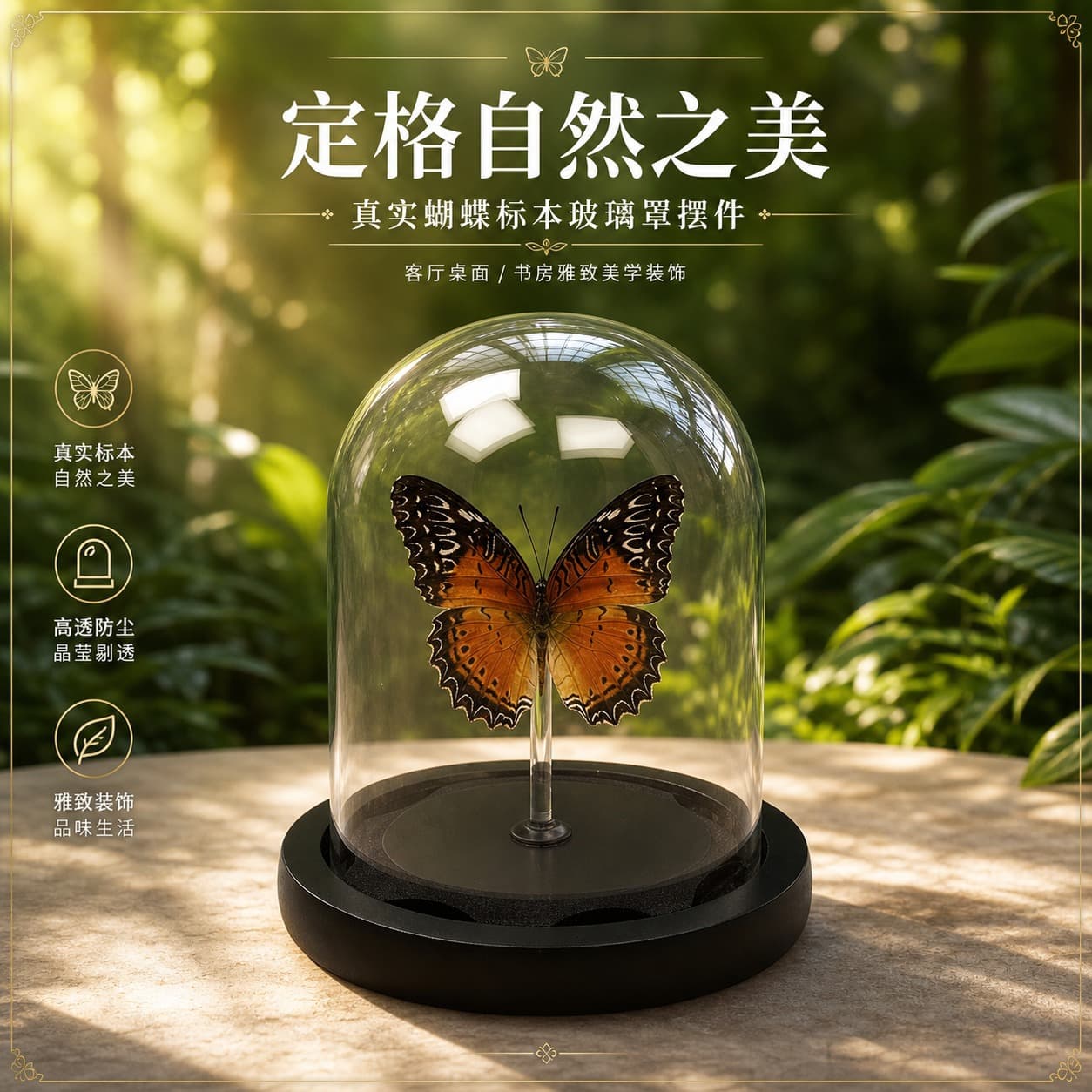 Real Butterfly Specimen Glass Dome Ornament with Spread Wings - Finished Tiger Butterfly & Green-Banded Swallowtail Butterfly, Birthday Gift for Children