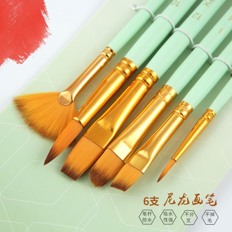 Factory Wholesale Oil Painting Brushes 6-Piece Nylon Brush Set for Watercolor Acrylic Fan Brush Art Painting Tools