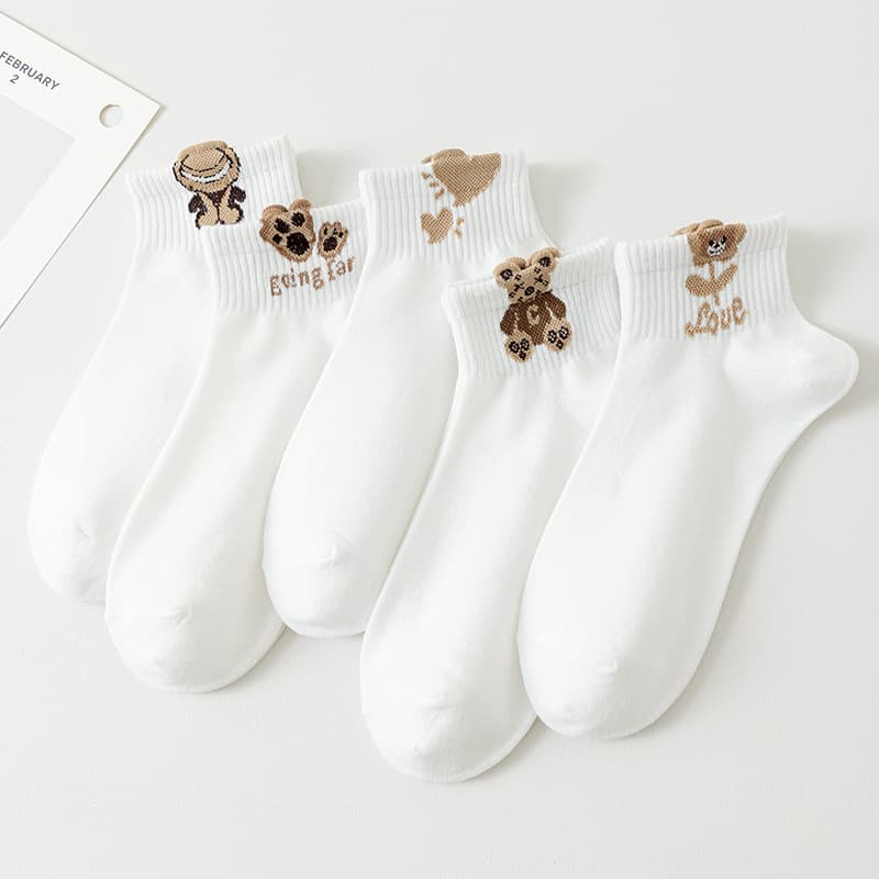 Women's Short Socks Summer Cartoon White Socks Thin Low-Cut Socks Teen Style Ins Versatile Ankle Socks for Students