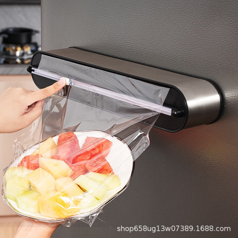 [Metal Version] Magnetic Plastic Wrap Cutter, Wall-Mountable Kitchen Stainless Steel Sliding Blade Cutting Box for Aluminum Foil