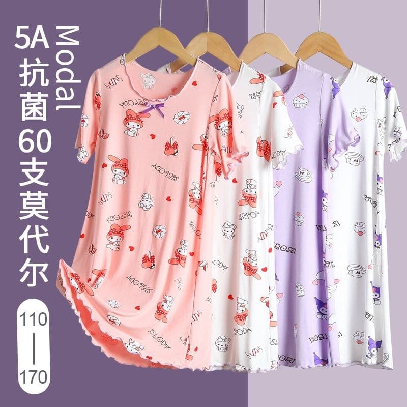 Girls Modal Sleep Dress Summer 2025 New Princess Style Children's Pajamas Thin Ice Silk Breathable Homewear
