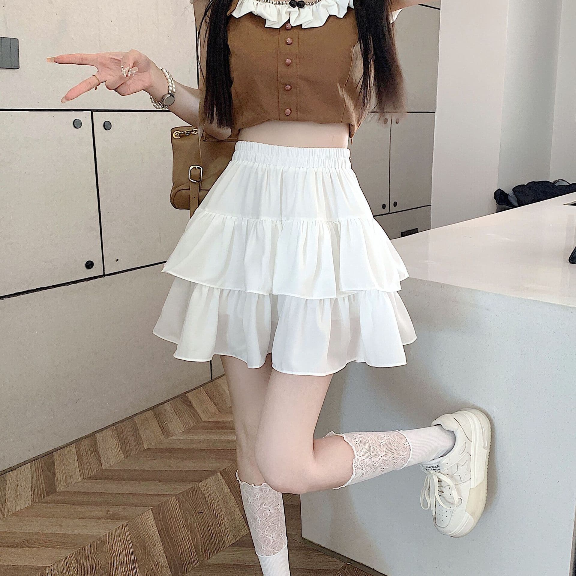 Women's Cake Skirt 2026 Spring/Summer New High-Waist Sweet Puffy Short Skirt High-Waist Slimming Trendy Double-Layer Ruffle Skirt