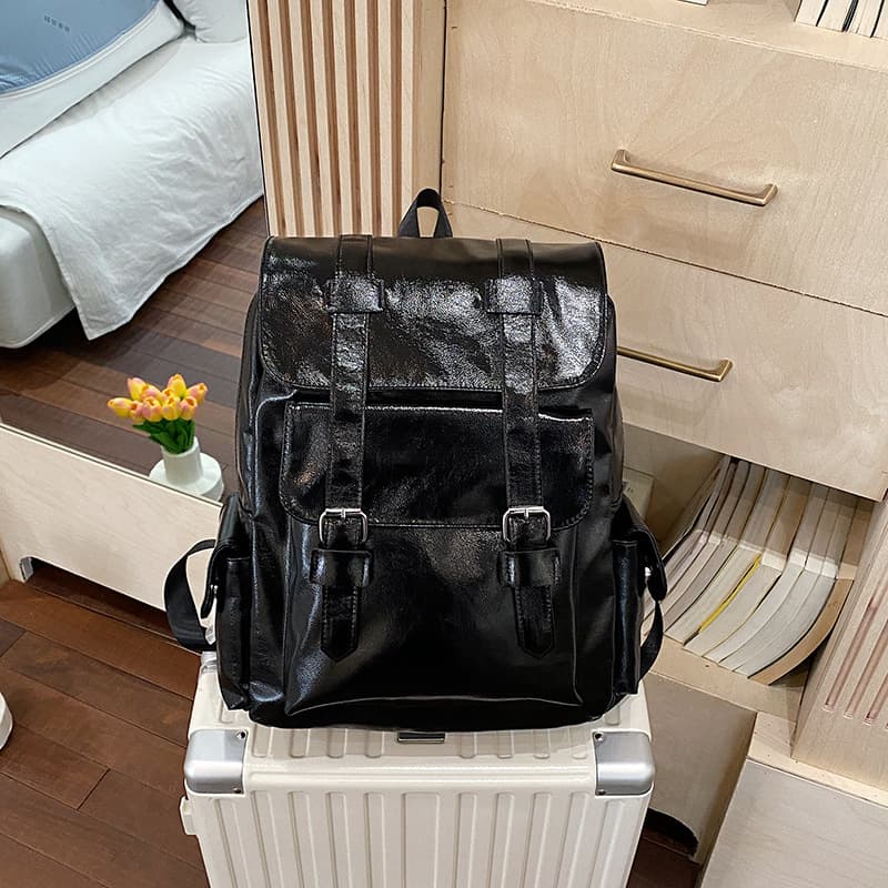 Cross-border Factory Direct Unisex Backpack Leather Large Capacity Travel Backpack Trendy Men's Bag Student Schoolbag