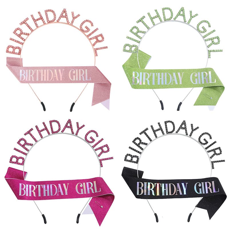New fashionable birthday party girl headband shoulder strap set BIRTHDAY GIRL headband headband belt