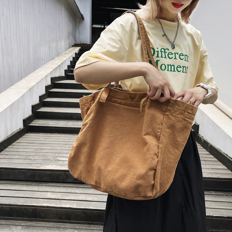 Japanese lazy style literary large-capacity canvas bag for women solid color simple versatile shopping bag student school shoulder bag