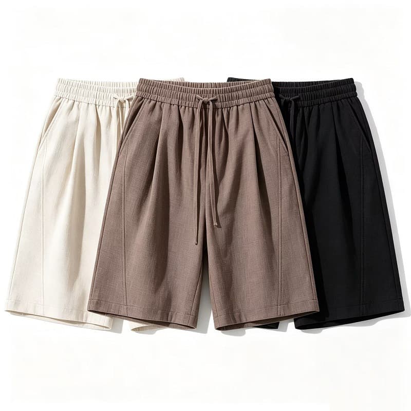 Brown Patchwork Linen Shorts for Men, Summer Cool and Loose Cotton-Linen Casual Shorts, Trendy Youth Five-Point Pants